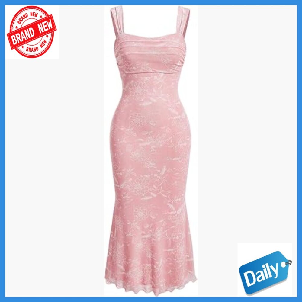 Floral Ruched Midi Dress Formal Cocktail Party Wedding Guest Summer